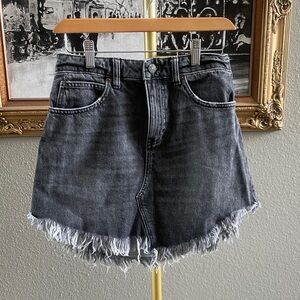 We The Free Black Washed Frayed Hem Denim Shorts